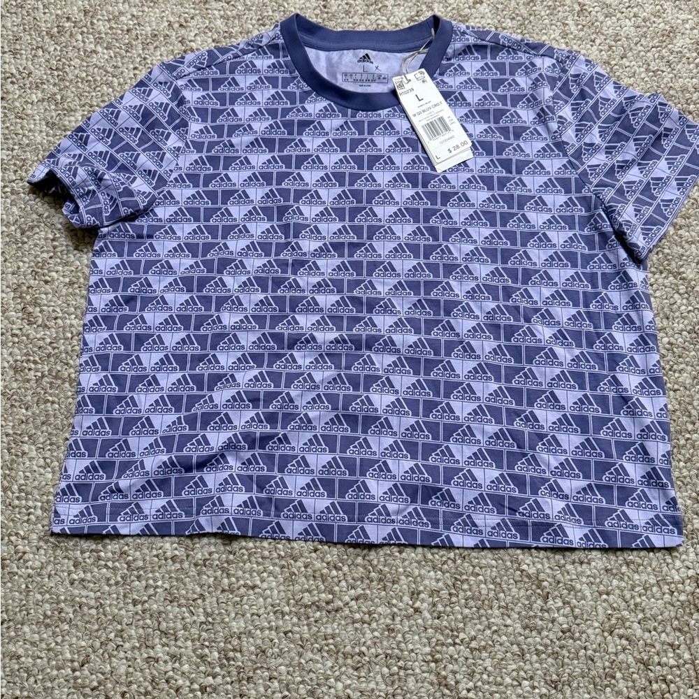 Adidas Women's Geometric Tee in Blue and White